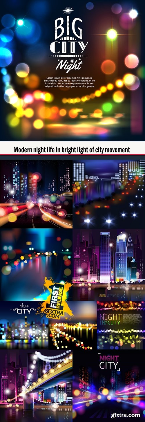 Modern night life in bright light of city movement