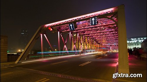 Tl suzhou creek waibaidu garden bridge illuminated at night shanghai china