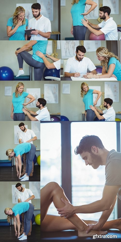 Physiotherapist giving knee therapy to a woman 4
