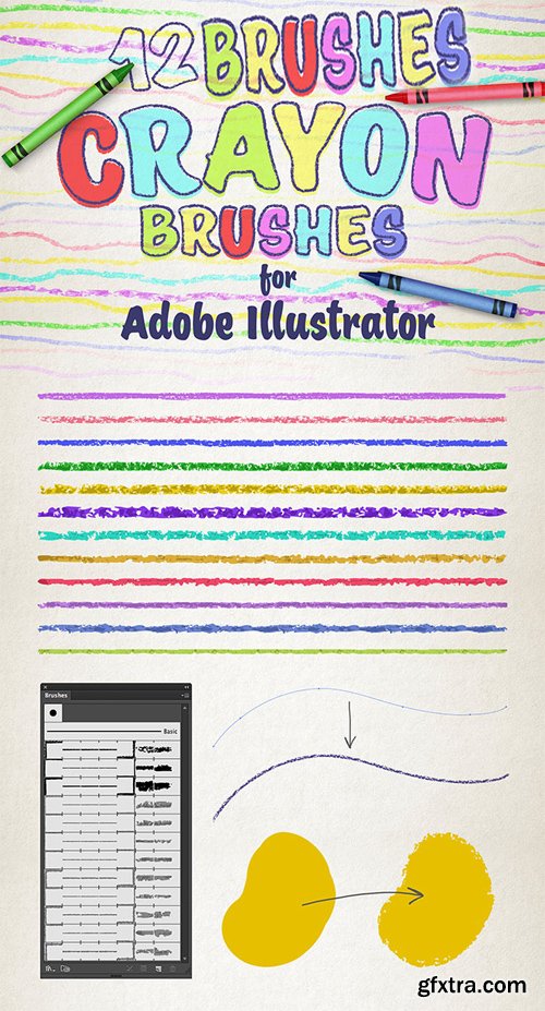 12 Wax Crayon Effect Brushes for Adobe Illustrator
