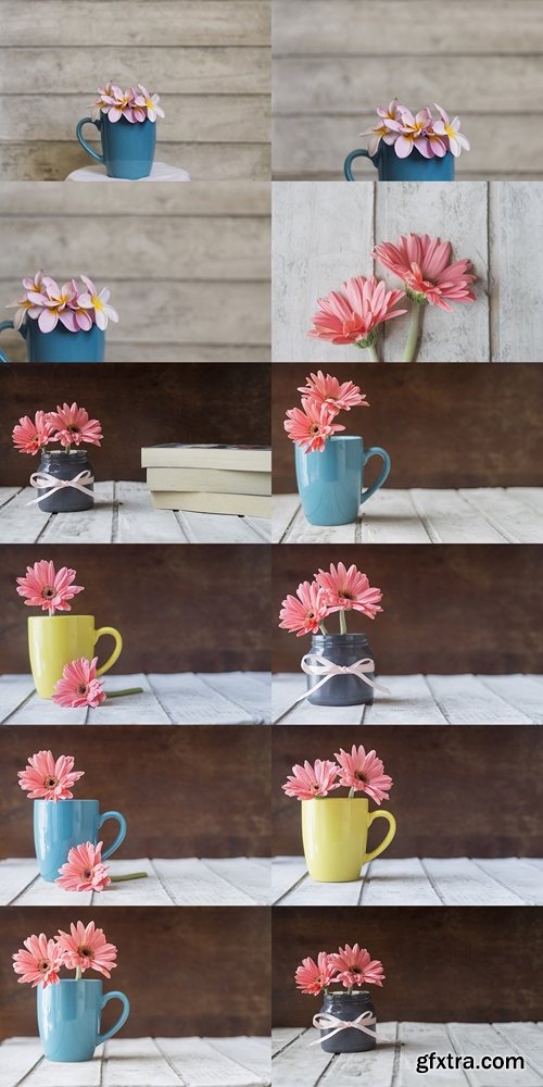 Great background with decorative blue mug and flowers