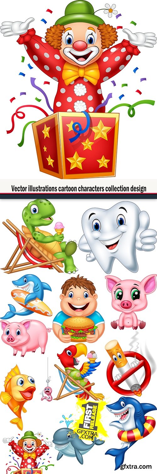 Vector illustrations cartoon characters collection design