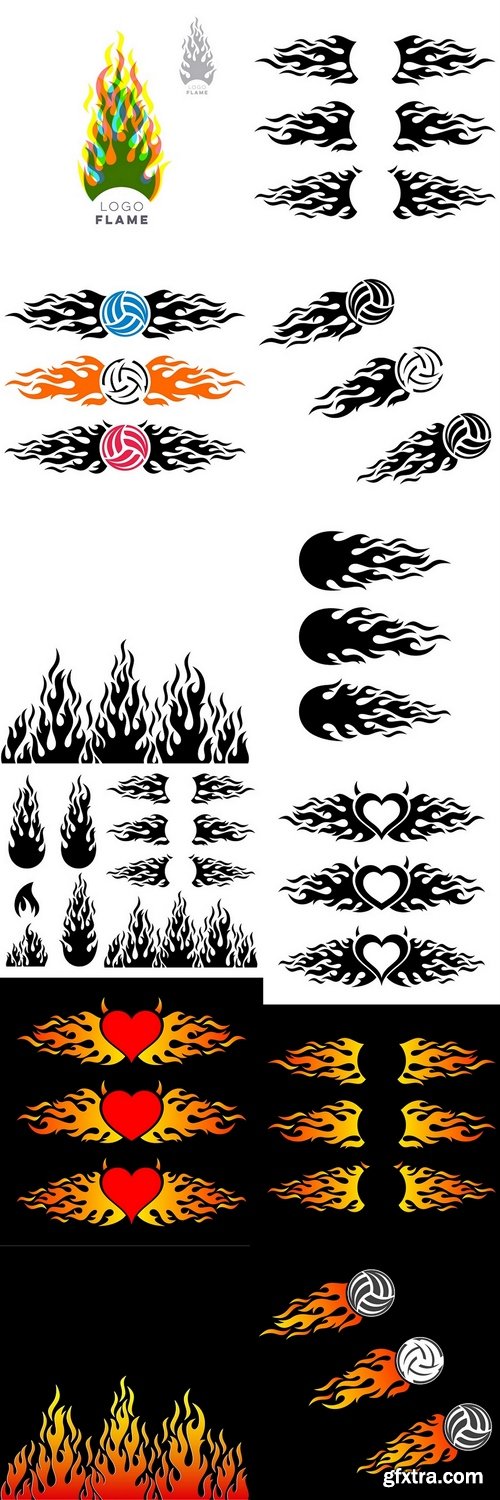Fire flame design elements collection