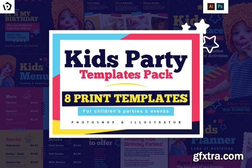 CreativeMarket Kid\'s Party Templates Pack 1194876