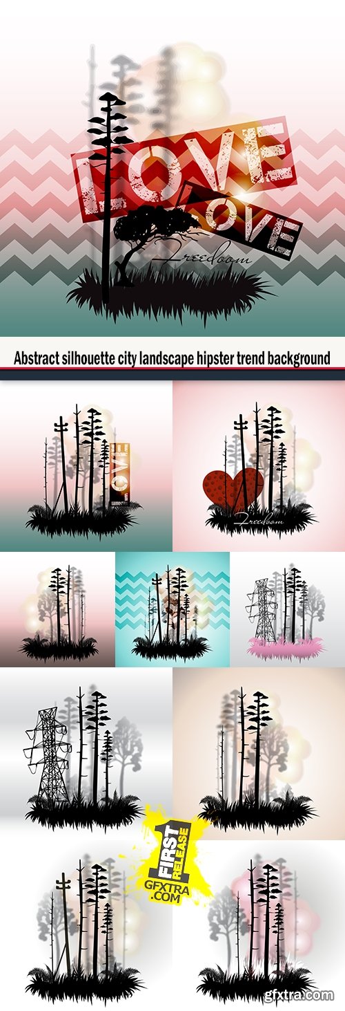 Abstract silhouette city landscape hipster trend background