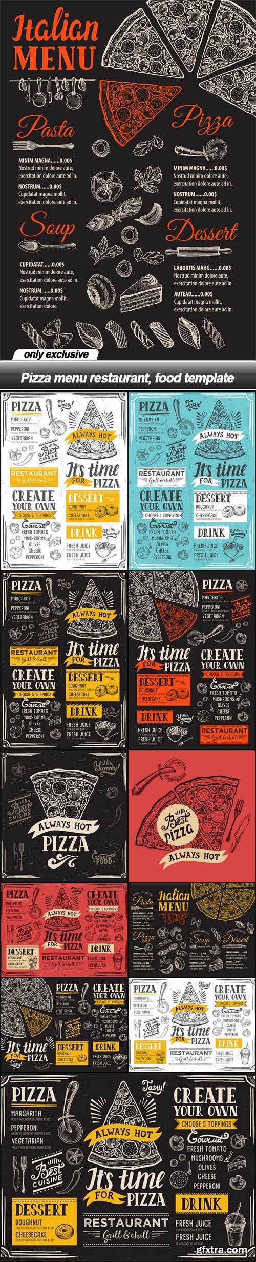 Pizza menu restaurant, food template - 12 EPS