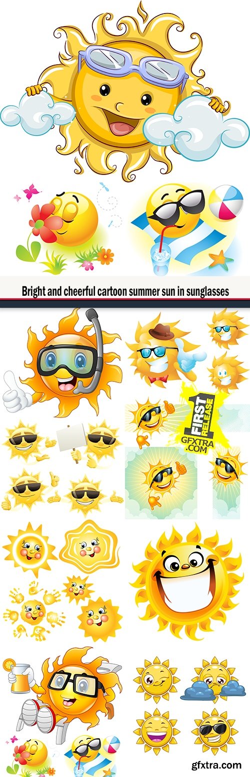 Bright and cheerful cartoon summer sun in sunglasses