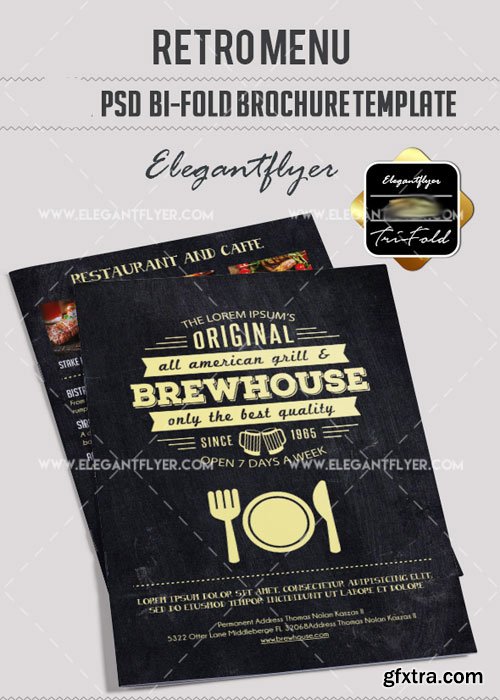 Retro Menu V10 Bi-Fold PSD Brochure Template Food Menu
