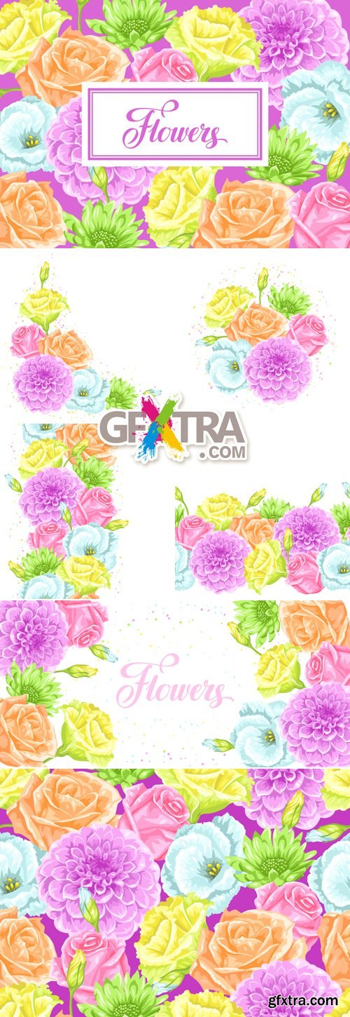 Postcards with Flowers Vector 2