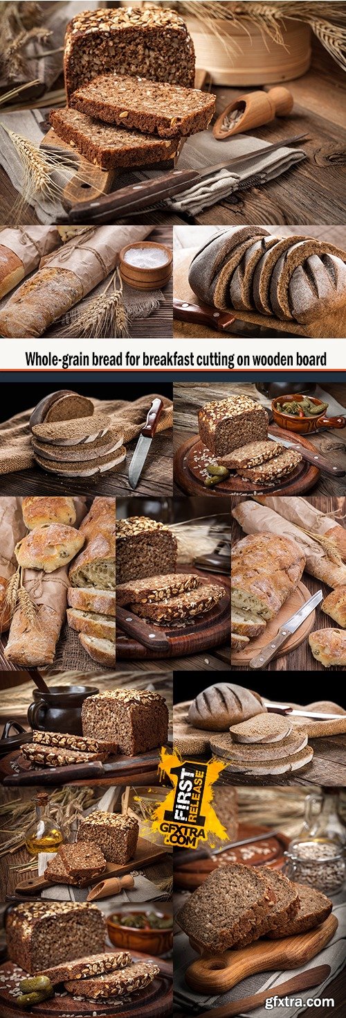 Whole-grain bread for breakfast cutting on wooden board