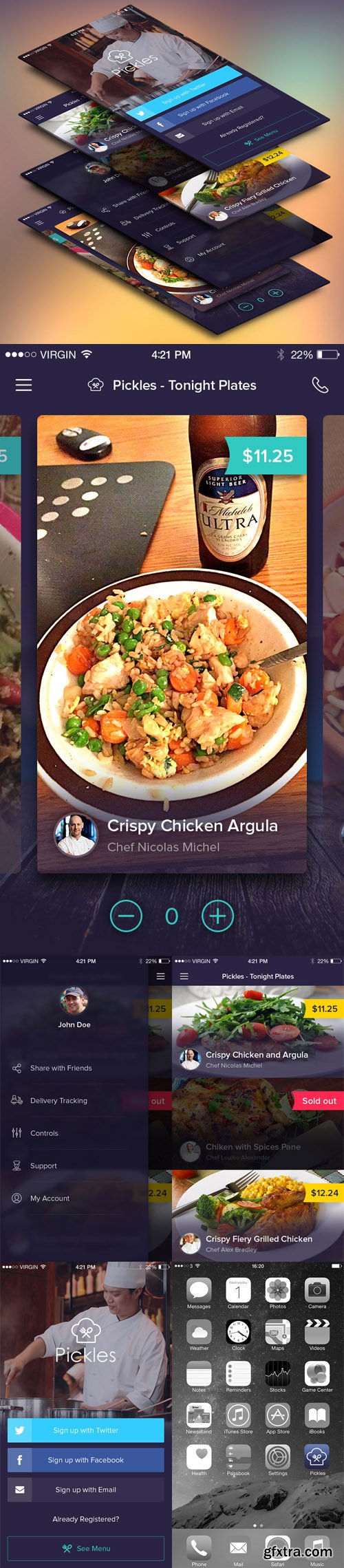 Restaurant Mobile App UI Screens PSD