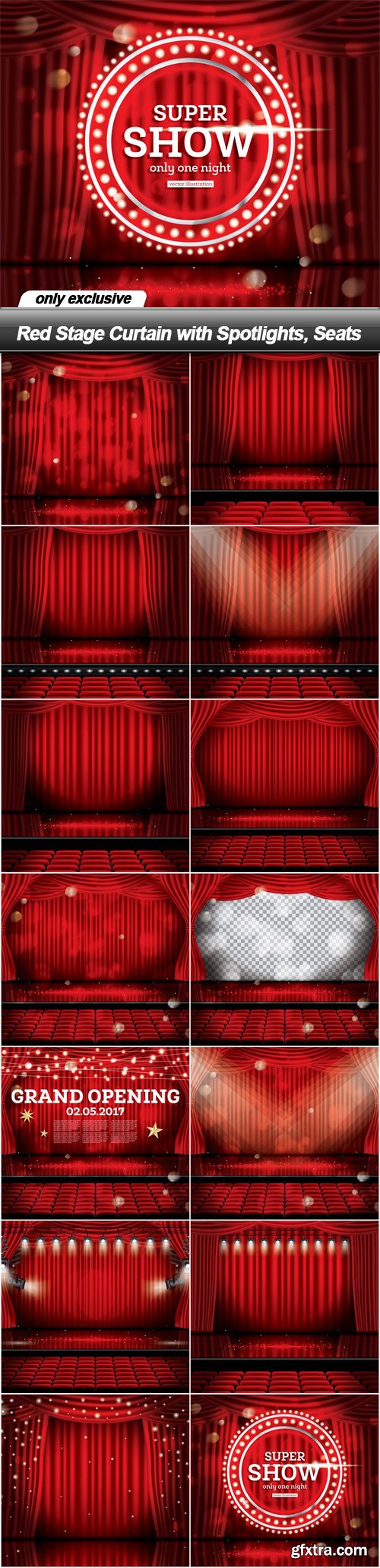 Red Stage Curtain with Spotlights, Seats - 14 EPS