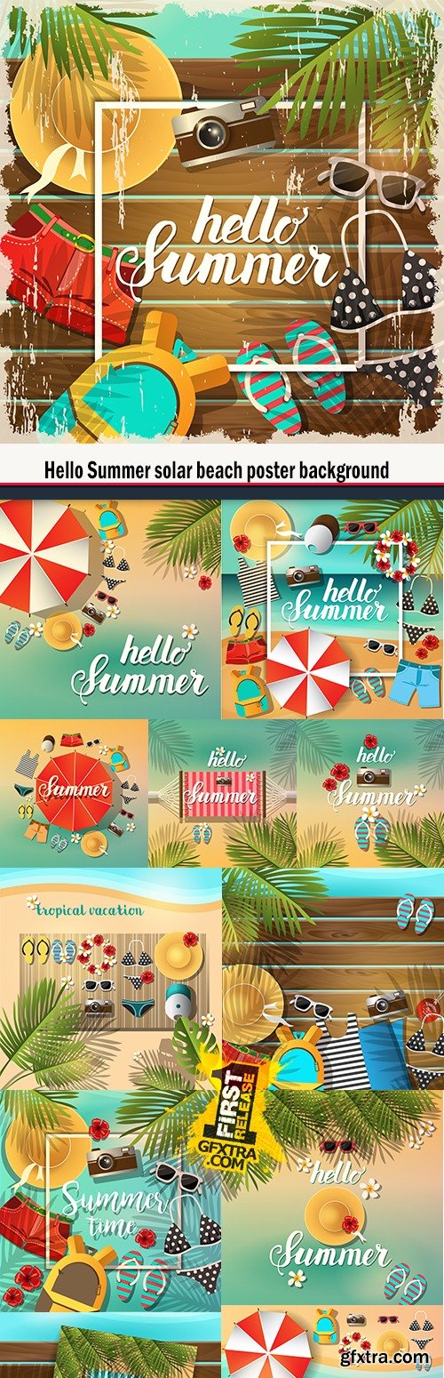 Hello Summer solar beach poster background