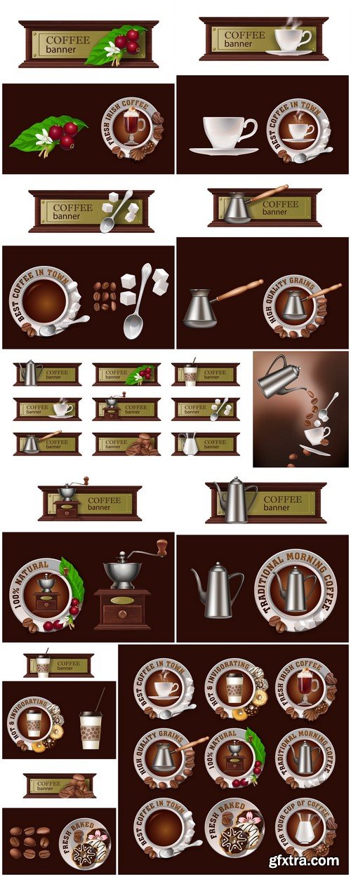 Set of vector illustrations on a coffee theme banner 11X EPS