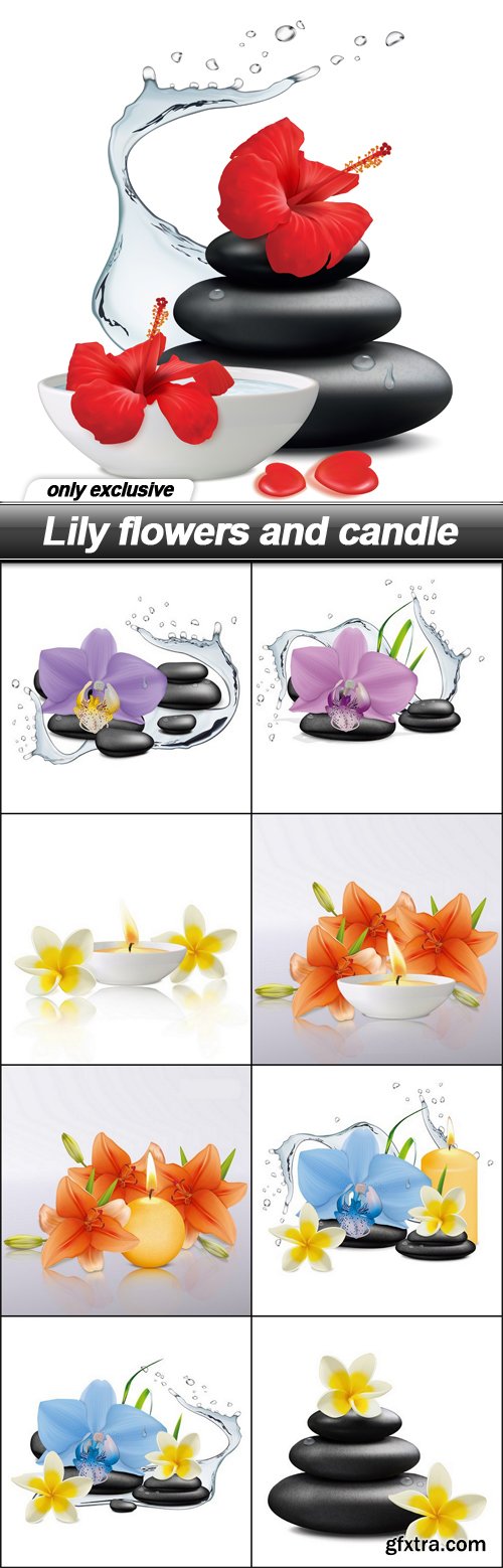 Lily flowers and candle - 9 EPS
