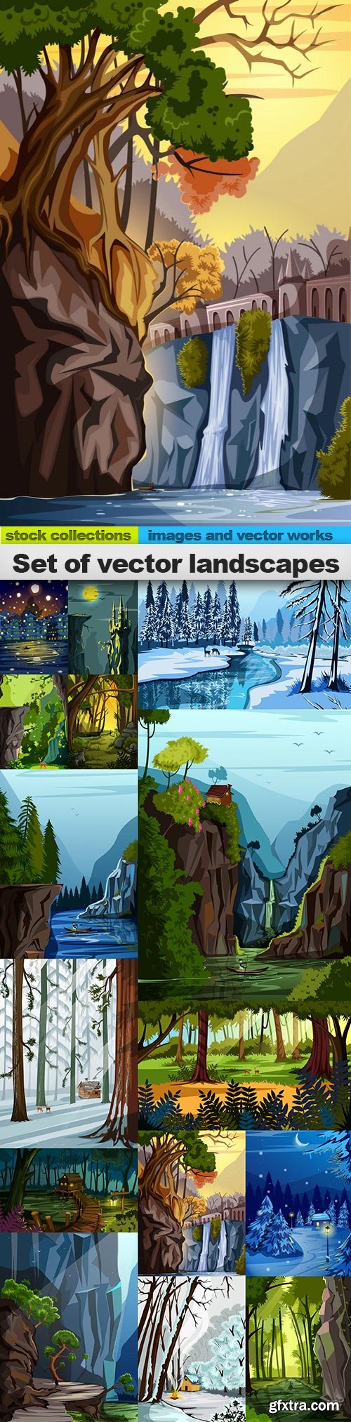 Set of vector landscapes, 15 x EPS