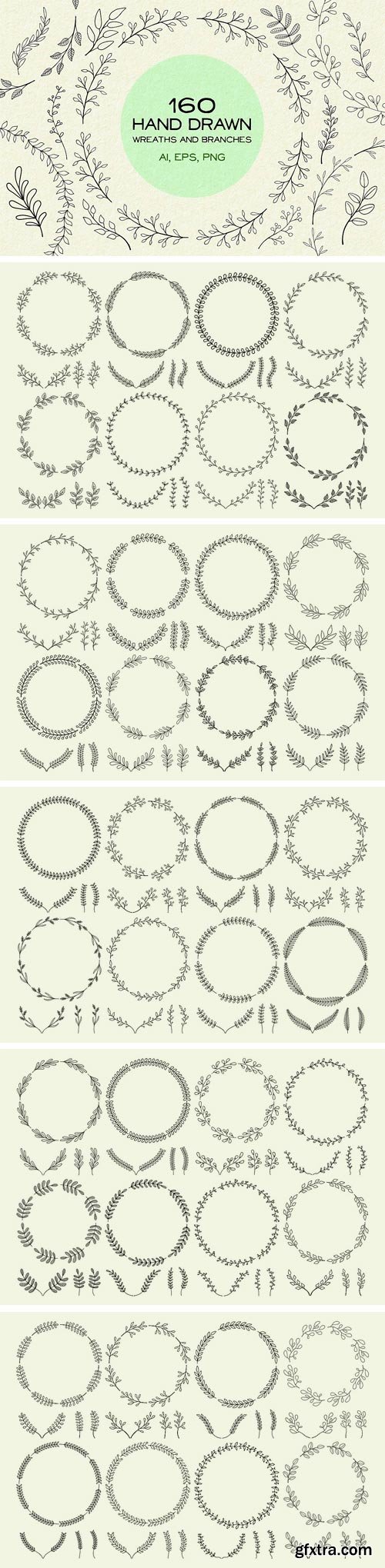 CM 1436271 - 160 Hand Drawn Wreaths and Branches