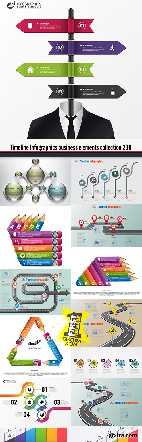 Timeline Infographics business elements collection 230