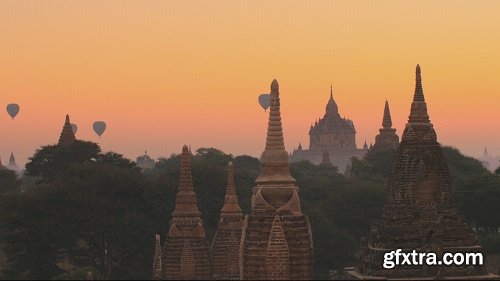 Ancient Pagodas Of Bagan At Sunset. Adventure Landscape Background Of Myanmar 4k