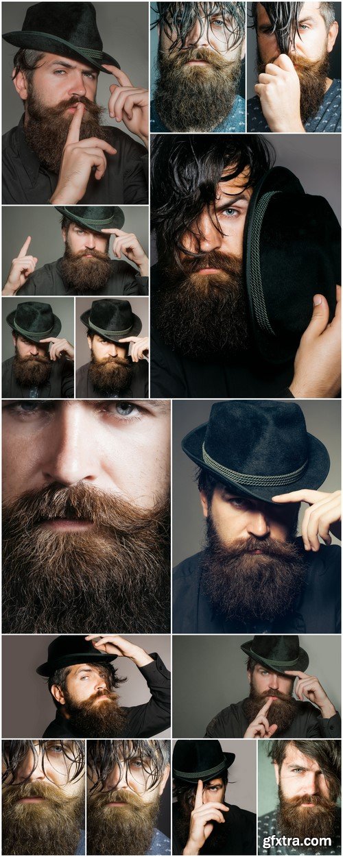 Bearded gentleman in black retro hat 15X JPEG