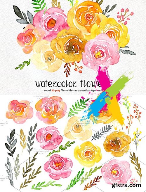 CM - Yellow & pink watercolor flowers 1492180