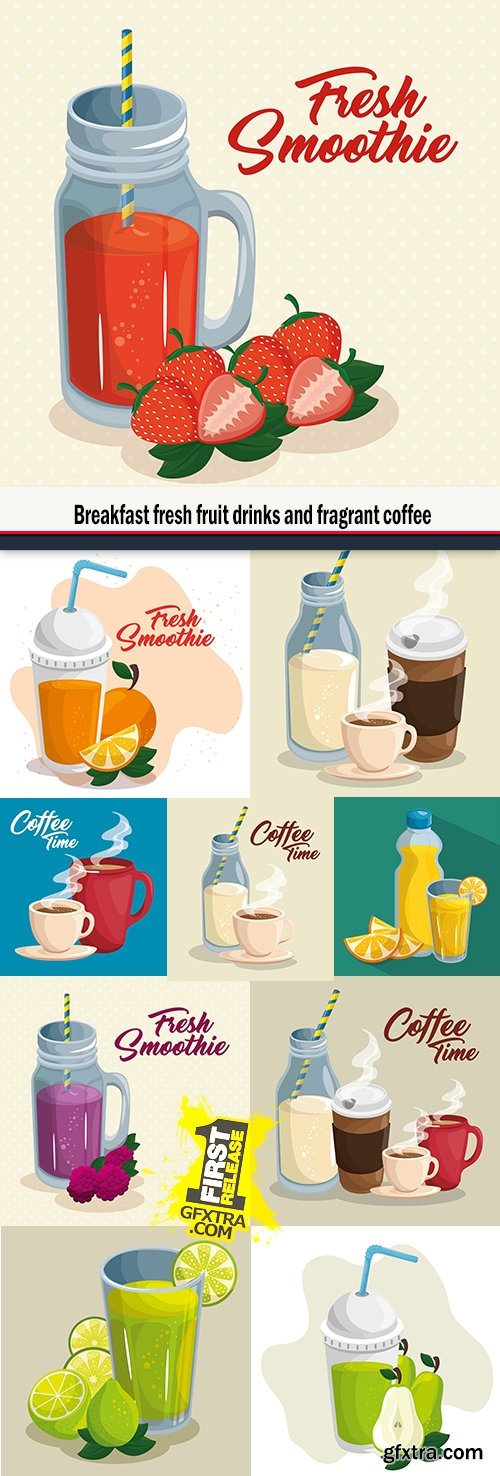 Breakfast fresh fruit drinks and fragrant coffee