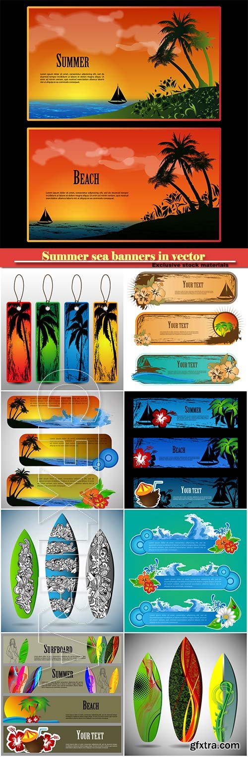 Summer beaches and sea banners in vector