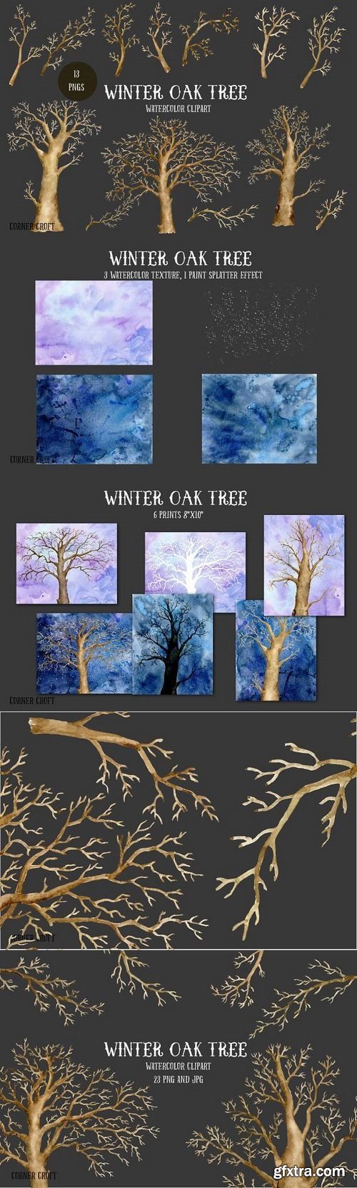 CM - Watercolor Clipart Winter Oak Tree 1099021