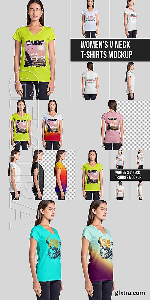 CreativeMarket Women\'s V Neck T-Shirts Mockup 1414587