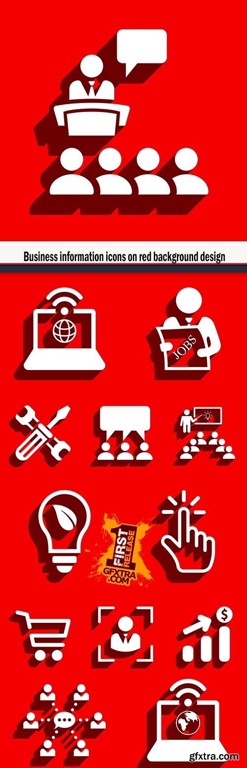 Business information icons on red background design