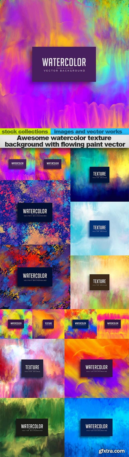 Awesome watercolor texture background with flowing paint vector,  15 x EPS