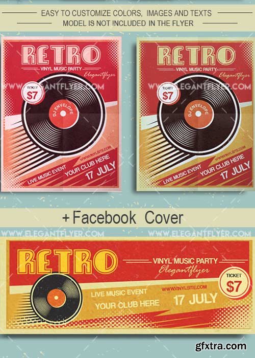 Retro Vinyl Music V2 Flyer PSD Template + Facebook Cover