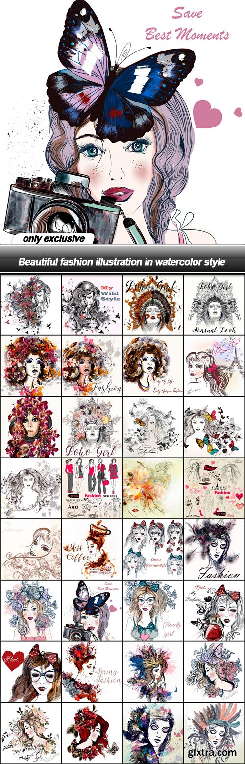 Beautiful fashion illustration in watercolor style - 32 EPS