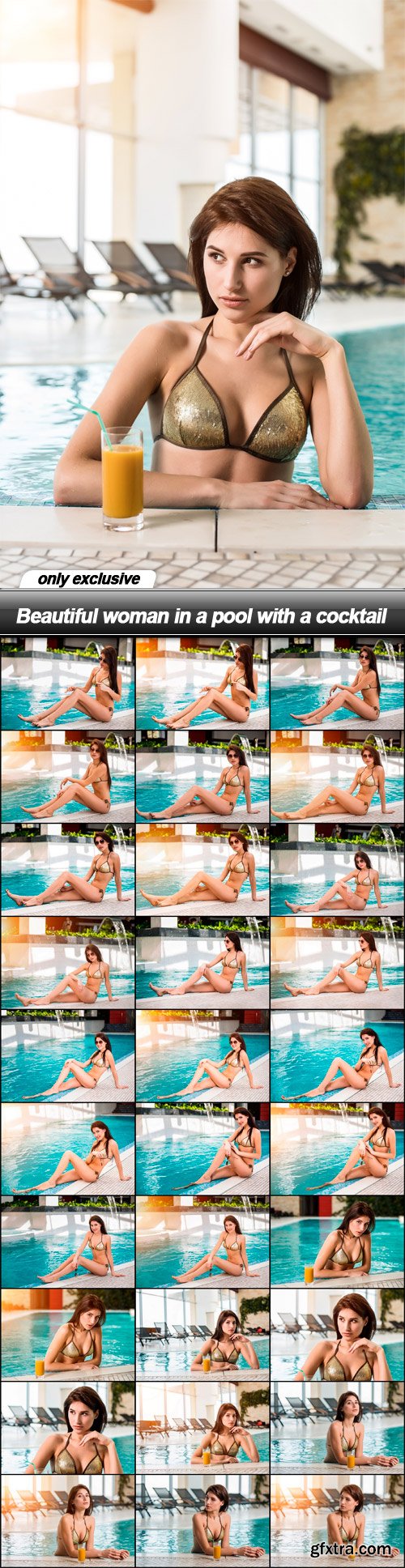 Beautiful woman in a pool with a cocktail - 30 UHQ JPEG