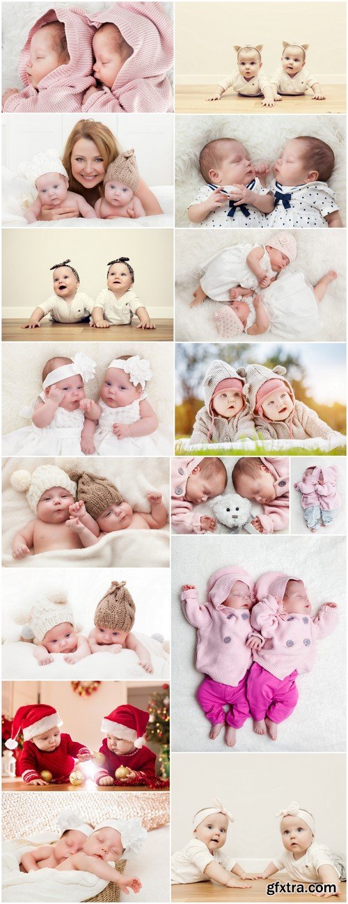 Newborn babies - twin sisters together with their mother 16X JPEG