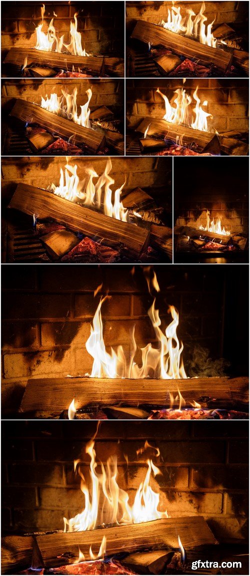 Fire burns in the fireplace 8X JPEG