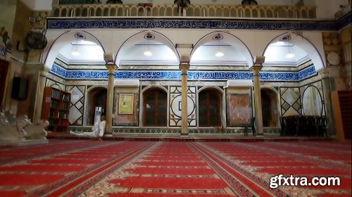 Floor level shot of mosque interior