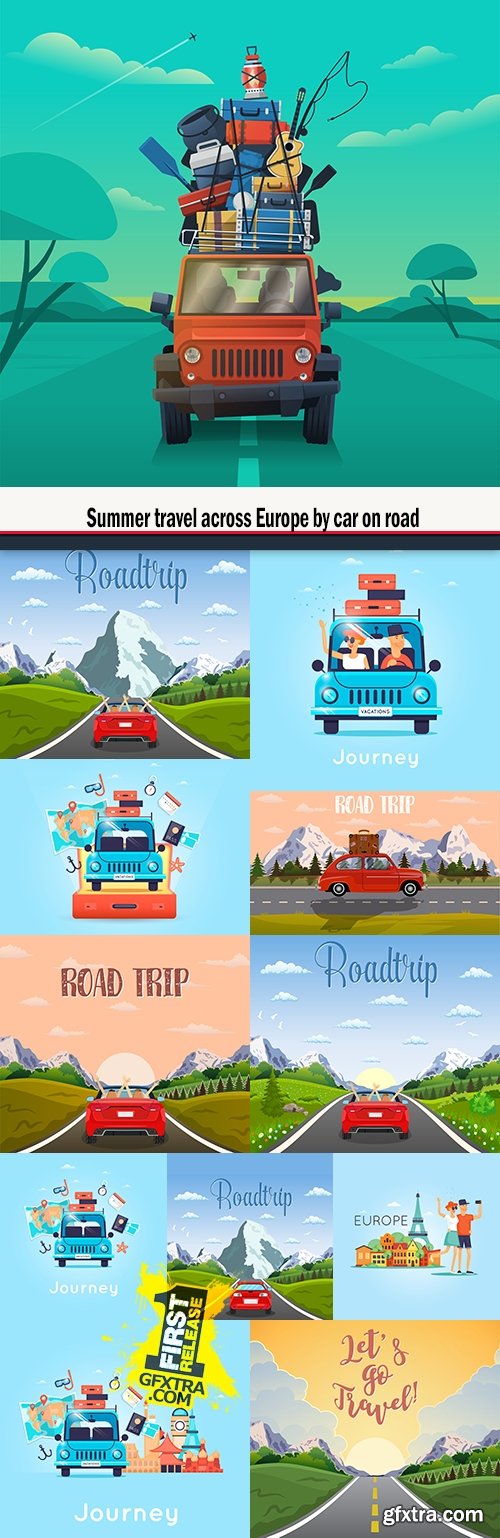 Summer travel across Europe by car on road
