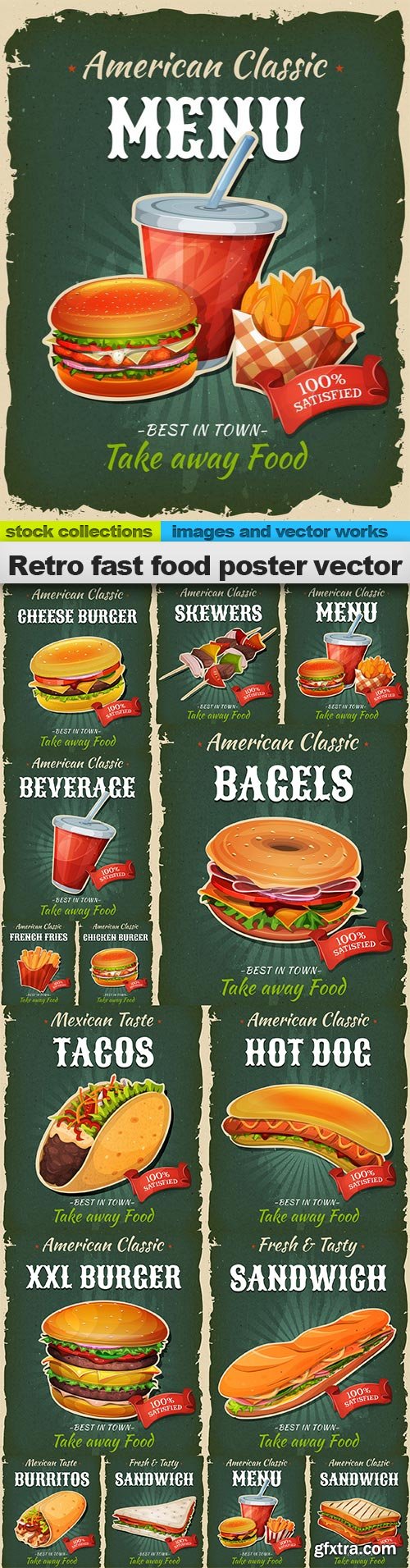 Retro fast food poster vector, 15 x EPS
