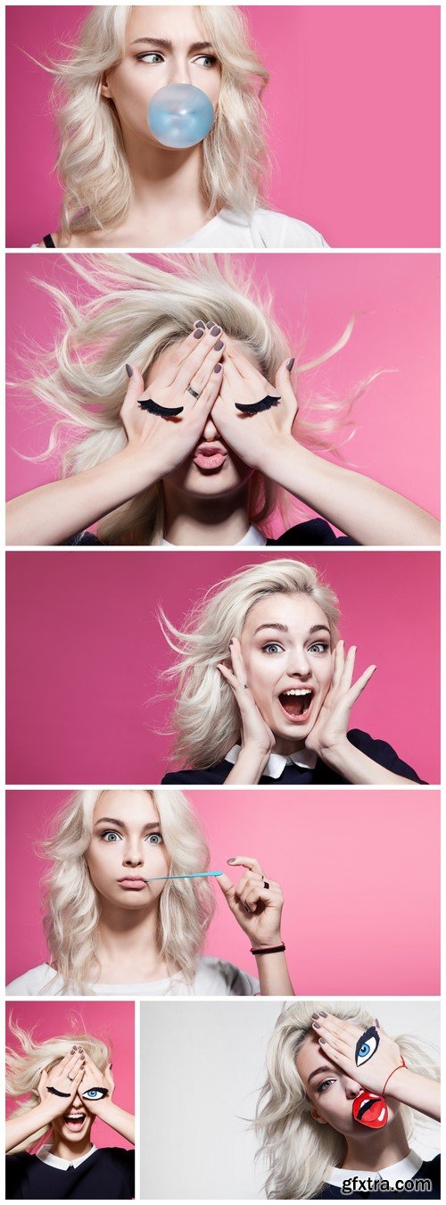 Girl model, pink background 6X JPEG