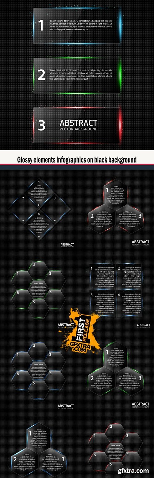 Glossy elements infographics on black background
