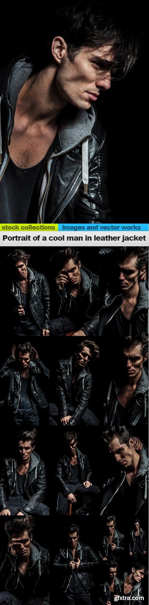 Portrait of a cool man in leather jacket, 15 x UHQ JPEG