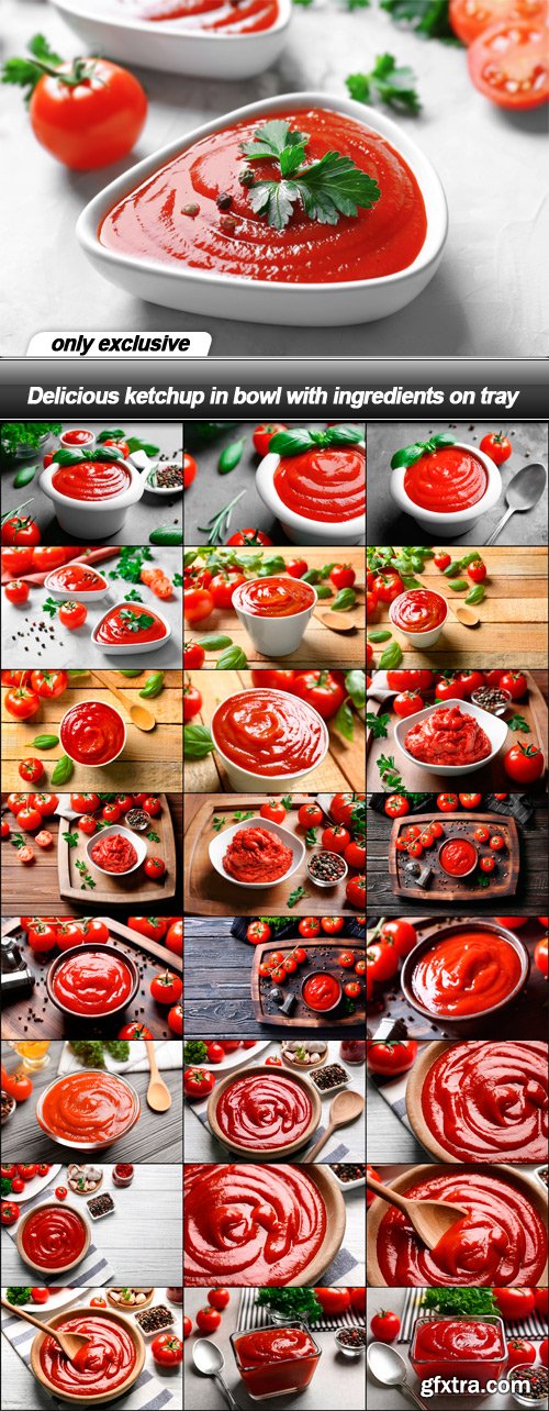 Delicious ketchup in bowl with ingredients on tray - 25 UHQ JPEG