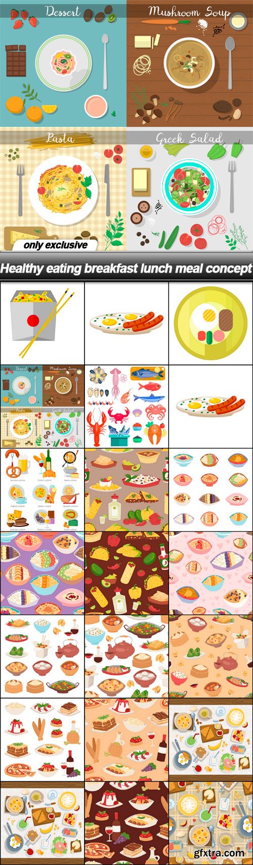 Healthy eating breakfast lunch meal concept - 21 EPS
