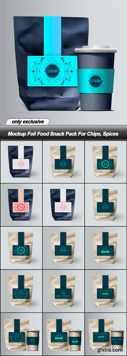 Mockup Foil Food Snack Pack For Chips, Spices - 16 EPS