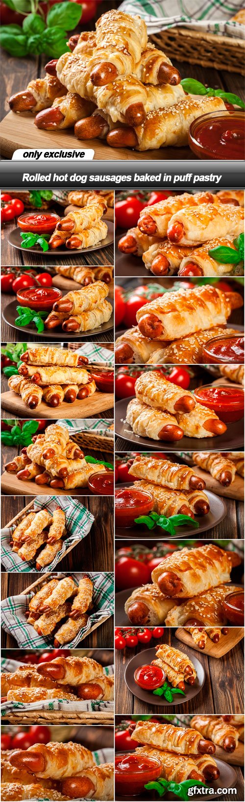 Rolled hot dog sausages baked in puff pastry - 15 UHQ JPEG