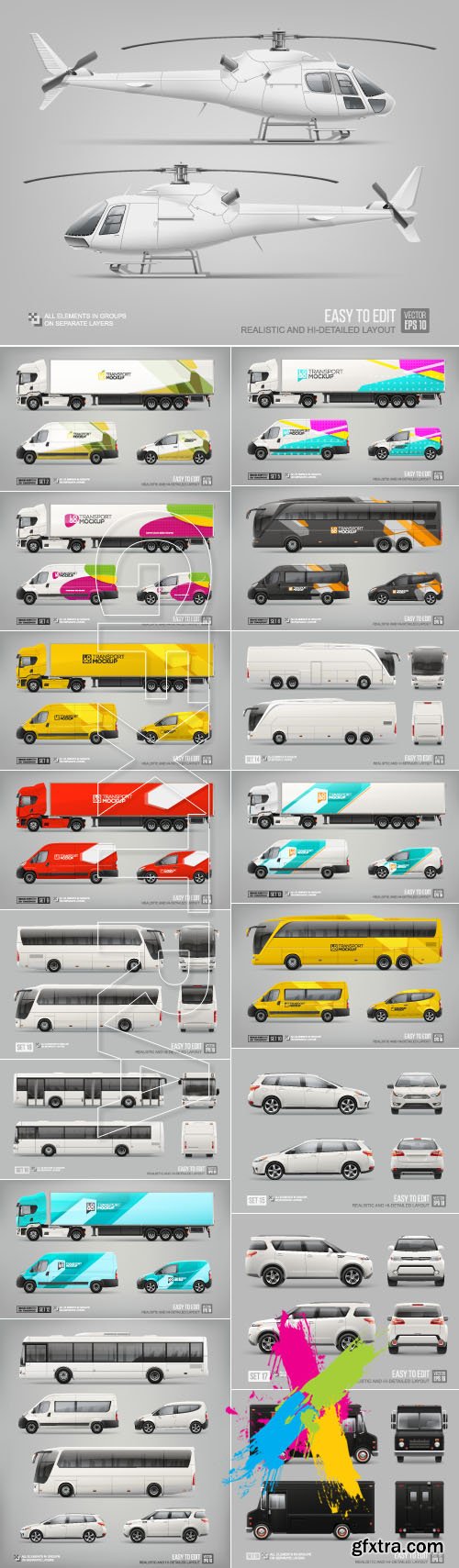 Vector Mock up Bus truck car helicopter