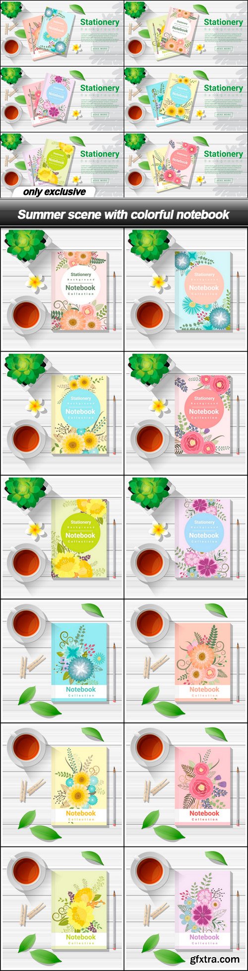 Summer scene with colorful notebook - 18 EPS