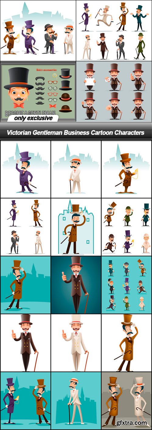 Victorian Gentleman Business Cartoon Characters - 19 EPS