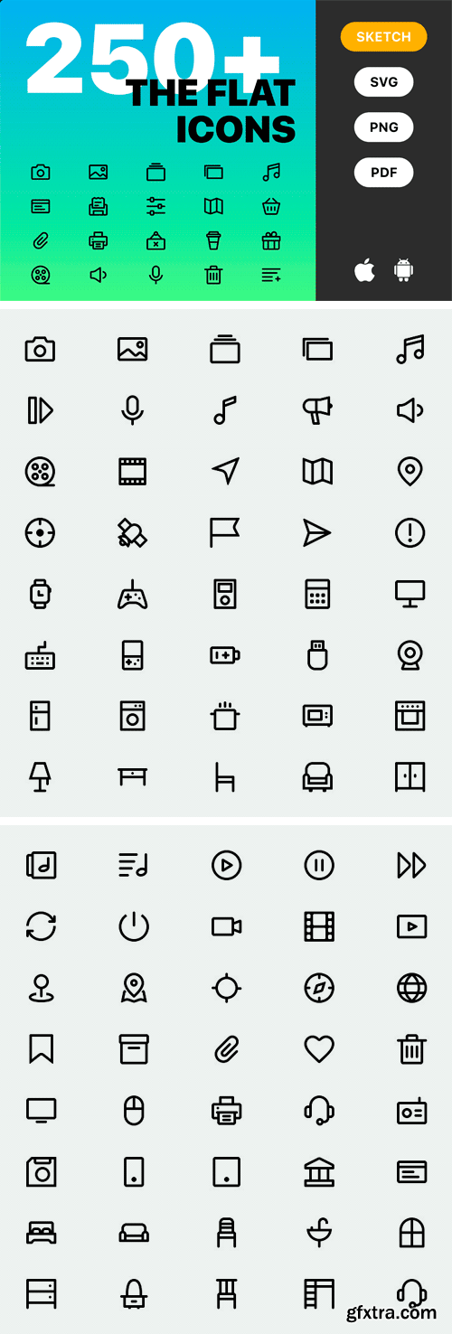 CM 1500257 - 250+ Flat Icons (iOS, Android, Web)